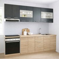 Set bucatarie GERMANIA 220 cm, 8 corpuri, corp cuptor, 3 sertare, blat gros, sonoma + antracit - 1