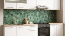 Set bucatarie GERMANIA 240 cm, 7 corpuri, blat gros, alb