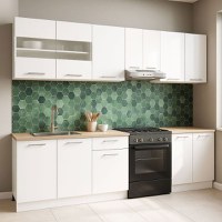 Set bucatarie GERMANIA 240 cm, 7 corpuri, blat gros, alb - 1