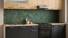 Set bucatarie GERMANIA 240 cm, 7 corpuri, blat gros, antracit + sonoma