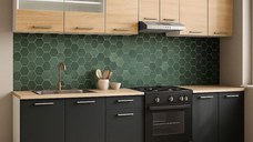 Set bucatarie GERMANIA 240 cm, 7 corpuri, blat gros, antracit + sonoma