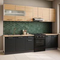 Set bucatarie GERMANIA 240 cm, 7 corpuri, blat gros, antracit + sonoma - 1