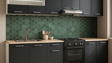 Set bucatarie GERMANIA 240 cm, 7 corpuri, blat gros, antracit