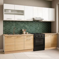 Set bucatarie GERMANIA 240 cm, 7 corpuri, blat gros, sonoma + alb - 1