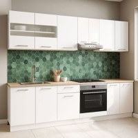 Set bucatarie GERMANIA 240 cm, 8 corpuri, corp cuptor, blat gros, alb - 1