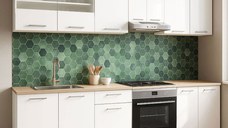 Set bucatarie GERMANIA 240 cm, 8 corpuri, corp cuptor, blat gros, alb