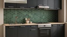 Set bucatarie GERMANIA 240 cm, 8 corpuri, corp cuptor, blat gros, antracit