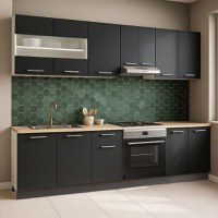 Set bucatarie GERMANIA 240 cm, 8 corpuri, corp cuptor, blat gros, antracit - 1