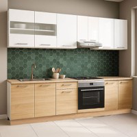 Set bucatarie GERMANIA 240 cm, 8 corpuri, corp cuptor, blat gros, sonoma + alb - 1