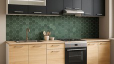 Set bucatarie GERMANIA 240 cm, 8 corpuri, corp cuptor, blat gros, sonoma + antracit