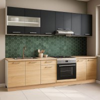 Set bucatarie GERMANIA 240 cm, 8 corpuri, corp cuptor, blat gros, sonoma + antracit - 1