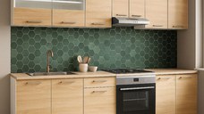 Set bucatarie GERMANIA 240 cm, 8 corpuri, corp cuptor, blat gros, sonoma