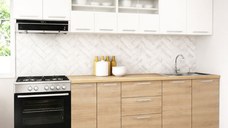 Set bucatarie GERMANIA 260 cm, 7 corpuri, 3 sertare, blat gros, sonoma + alb