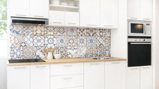 Set bucatarie GERMANIA 260 cm, 7 corpuri, corp cuptor-cuptor microunde, 3 sertare, blat gros, alb