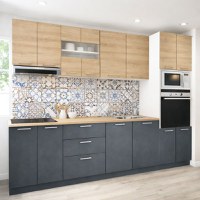 Set bucatarie GERMANIA 260 cm, 7 corpuri, corp cuptor-cuptor microunde, 3 sertare, blat gros, antracit + sonoma - 1