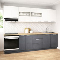 Set bucatarie GERMANIA 260 cm, 8 corpuri, corp cuptor, 3 sertare, blat gros, antracit + alb - 1