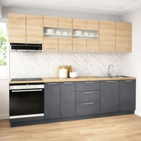 Set bucatarie GERMANIA 260 cm, 8 corpuri, corp cuptor, 3 sertare, blat gros, antracit + sonoma - 1