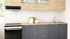 Set bucatarie GERMANIA 260 cm, 8 corpuri, corp cuptor, 3 sertare, blat gros, antracit + sonoma