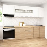 Set bucatarie GERMANIA 260 cm, 8 corpuri, corp cuptor, 3 sertare, blat gros, sonoma + alb - 1