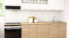 Set bucatarie GERMANIA 260 cm, 8 corpuri, corp cuptor, 3 sertare, blat gros, sonoma + alb