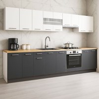 Set bucatarie GERMANIA 320 cm, 10 corpuri, corp cuptor, blat gros, antracit + alb - 1