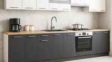 Set bucatarie GERMANIA 320 cm, 10 corpuri, corp cuptor, blat gros, antracit + alb