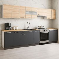 Set bucatarie GERMANIA 320 cm, 9 corpuri, blat gros, antracit + sonoma - 1