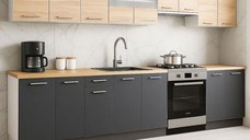 Set bucatarie GERMANIA 320 cm, 9 corpuri, blat gros, antracit + sonoma