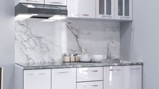 Set bucatarie IRIS 160 cm, 6 corpuri, blat termorezistent, fronturi MDF, alb