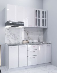 Set bucatarie IRIS 160 cm, 6 corpuri, blat termorezistent, fronturi MDF, alb - 1