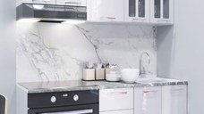 Set bucatarie IRIS 160 cm, 6 corpuri, corp cuptor, blat termorezistent, fronturi MDF, alb