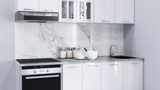 Set bucatarie IRIS 200 cm, 6 corpuri, blat termorezistent, fronturi MDF, alb