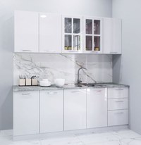 Set bucatarie IRIS 200 cm, 6 corpuri, blat termorezistent, fronturi MDF vopsit ultralucios, alb - 1