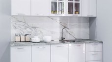 Set bucatarie IRIS 200 cm, 6 corpuri, blat termorezistent, fronturi MDF vopsit ultralucios, alb