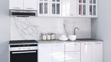 Set bucatarie IRIS 220 cm, 8 corpuri, blat termorezistent, fronturi MDF, alb