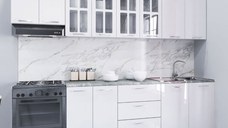 Set bucatarie IRIS 260 cm, 7 corpuri, blat termorezistent, fronturi MDF, alb