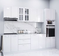 Set bucatarie IRIS 260 cm, 7 corpuri, corp cuptor + microunde, blat termorezistent, fronturi MDF, alb - 1