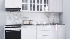 Set bucatarie IRIS 260 cm, 8 corpuri, blat termorezistent, fronturi MDF, alb