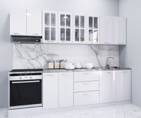 Set bucatarie IRIS 260 cm, 8 corpuri, blat termorezistent, fronturi MDF, alb - 1