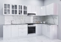 Set bucatarie IRIS COLT 300x140 cm, 11 corpuri, blat termorezistent, fronturi MDF, alb - 1