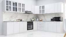 Set bucatarie IRIS COLT 300x250 cm, 15 corpuri, blat termorezistent, fronturi MDF, alb