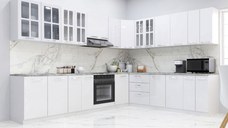 Set bucatarie IRIS COLT 300x250 cm, 15 corpuri, blat termorezistent, fronturi MDF, alb