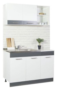 Set bucatarie SARONA 120 cm, 2 corpuri, blat PAL, alb + antracit - 1