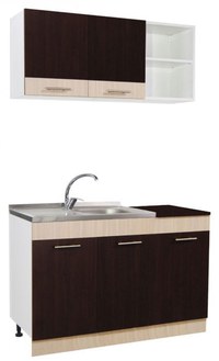 Set bucatarie SARONA 120 cm, 2 corpuri, blat PAL, wenge + fag - 1