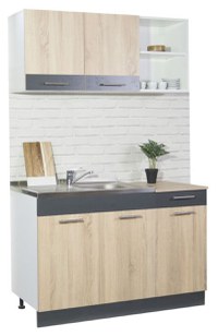 Set bucatarie SARONA 120 cm, 2 corpuri, cu sertar, blat PAL, sonoma + antracit - 1