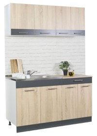 Set bucatarie SARONA 140 cm, 4 corpuri,  cu sertar, blat PAL, sonoma + antracit - 1