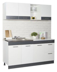 Set bucatarie SARONA 160 cm, 4 corpuri, cu sertare, blat PAL, alb + antracit - 1