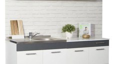 Set bucatarie SARONA 160 cm, 4 corpuri, cu sertare, blat PAL, alb + antracit