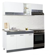 Set bucatarie SARONA 180 cm, 3 corpuri, corp hota, blat PAL, alb + antracit - 1