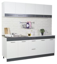 Set bucatarie SARONA 200.01 cm, 6 corpuri, blat PAL, alb + antracit - 1